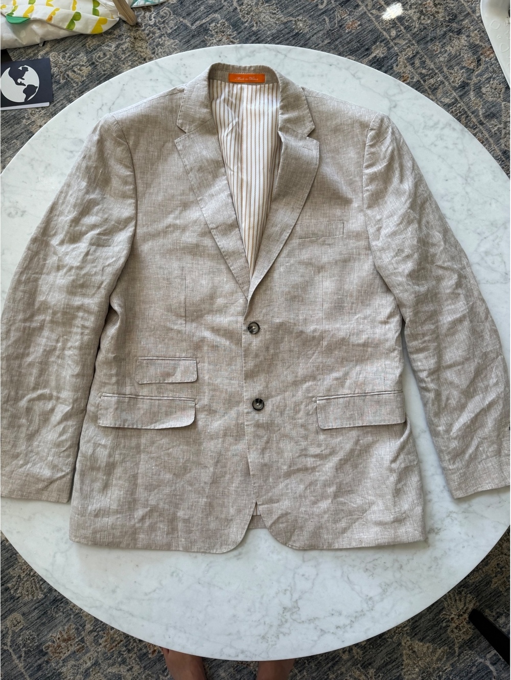 INSERCH Mens 42R 100% Linen Blazer Oatmeal Beige Sport Coat Jacket